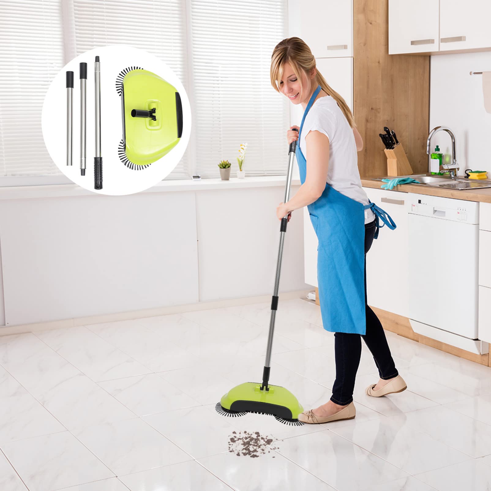 Ciieeo 3 1 Stainless Steel Handle Floor Cleaner Mop Multi-Function Cleaning Tool Lazy Broom Hand Sweeper and Pan - Mop Set Dustpan Sweep and Drag to Rotate