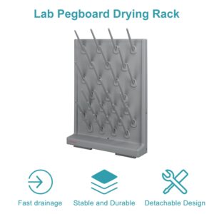 stonylab Lab Pegboard Drying Rack with Water Outlet Hose and 27 Detachable Pegs, Laboratory Glassware Drying Draining Rack Cleaning Equipment, Bench-Top/Wall-Mount