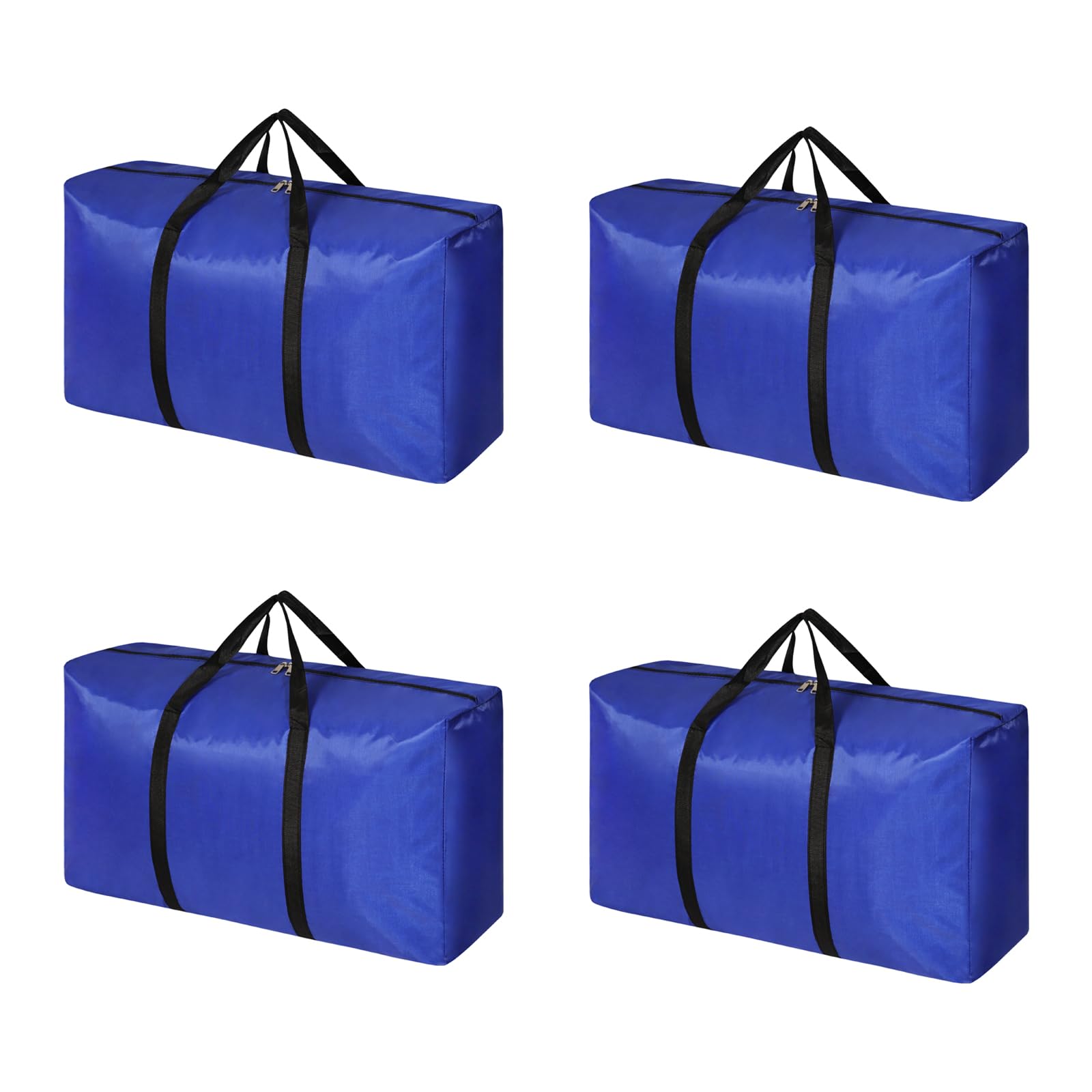 QINGXIANGZI Extra Large Moving Bags: 4 Pack Storage Totes - with Sturdy Zippers and Wrap-Around Handles for Moving Supplies and Space Saving - Blue