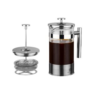 beni sois-tu 34 oz french press coffee maker - borosilicate glass, coffee brewer, stainless steel plunger, tea press for loose tea, heat resistant, silver