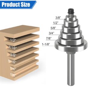 4PCS 1/4 Inch Shank Rabbet Router Bits with 6 Bearings Set (1/16", 1/8", 3/16", 1/4", 5/16", 3/8" Bearings) for Wood Grooving, Interchangeable Bearings with 1/2" to 1/4" Router Collet