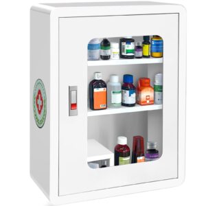 ljjjxxx large capacity medicine cabinet, wall-mounted transparent window aid cabinet, safe and reliable storage of medicine first aid and emergency kit, 16.5 x 6.6 x 21.5 inch (white)