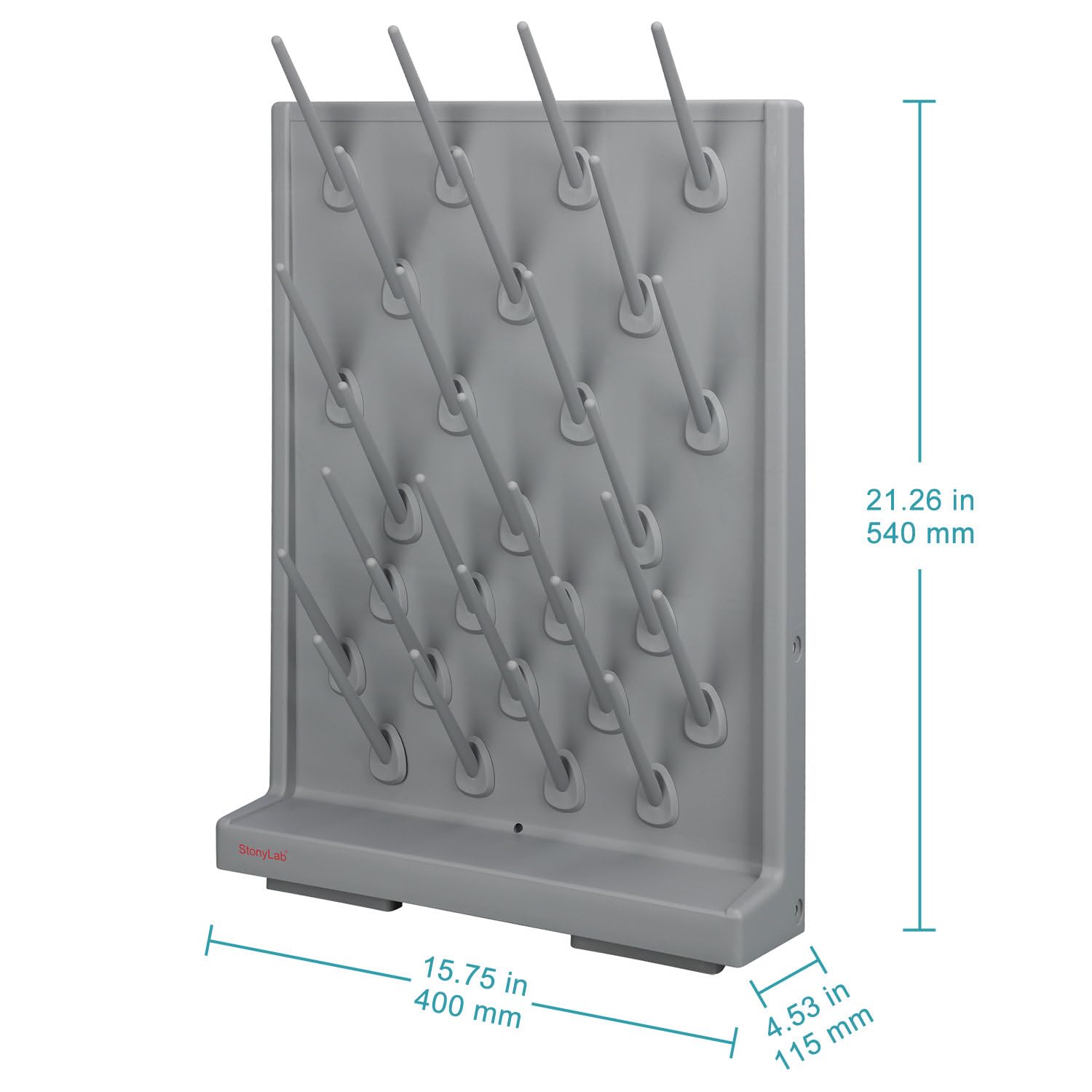 stonylab Lab Pegboard Drying Rack with Water Outlet Hose and 27 Detachable Pegs, Laboratory Glassware Drying Draining Rack Cleaning Equipment, Bench-Top/Wall-Mount