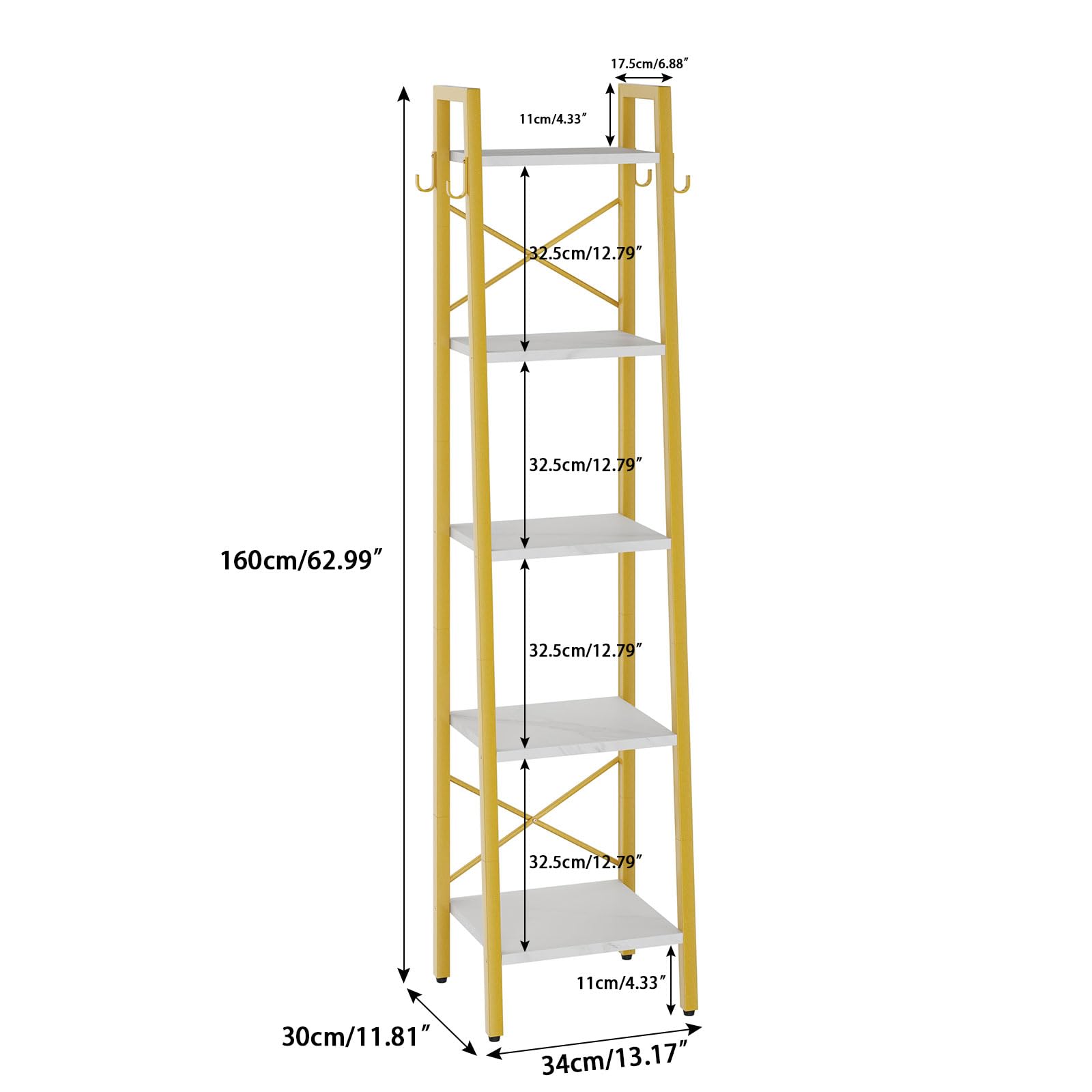 YMYNY Bookcase, 5-Tier Narrow Ladder Bookshelf, Freestanding Shelving Unit, Multifunctional Storage Rack, for Home Office Living Room Bedroom Kitchen, Plant Stand, White, UHBC025W