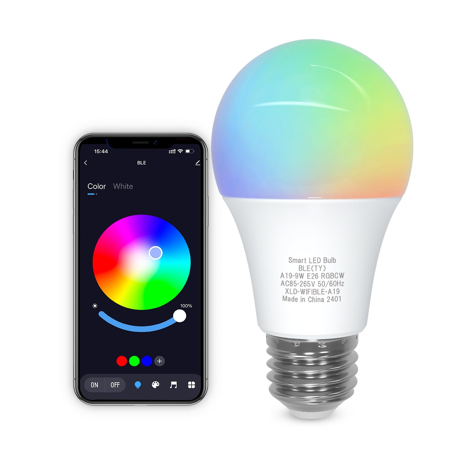 ORALUCE Bluetooth Smart Light Bulb A19 E26,9W LED Light Bulb Color Changing APP Dimmable, 60W Equivalent RGBCW LED Bulb 900 Lumens Multicolor,1P (No WiFi Connection)