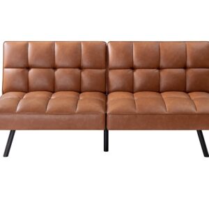 Futon Sofa Bed, Comfortable Futon Sofa Couch, Memory Foam Convertible Loveseat Sofa Bed, Split Back & Seat, Brown