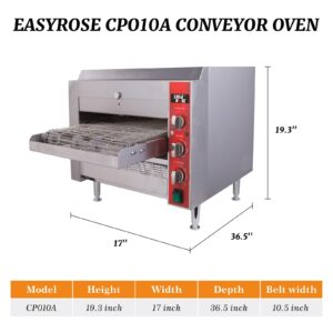 EASYROSE CPO10A 1700W 120V 60HZ Countertop Pizza Commercial Conveyor Oven with 10.5″ Belt (Plug:5-15P)