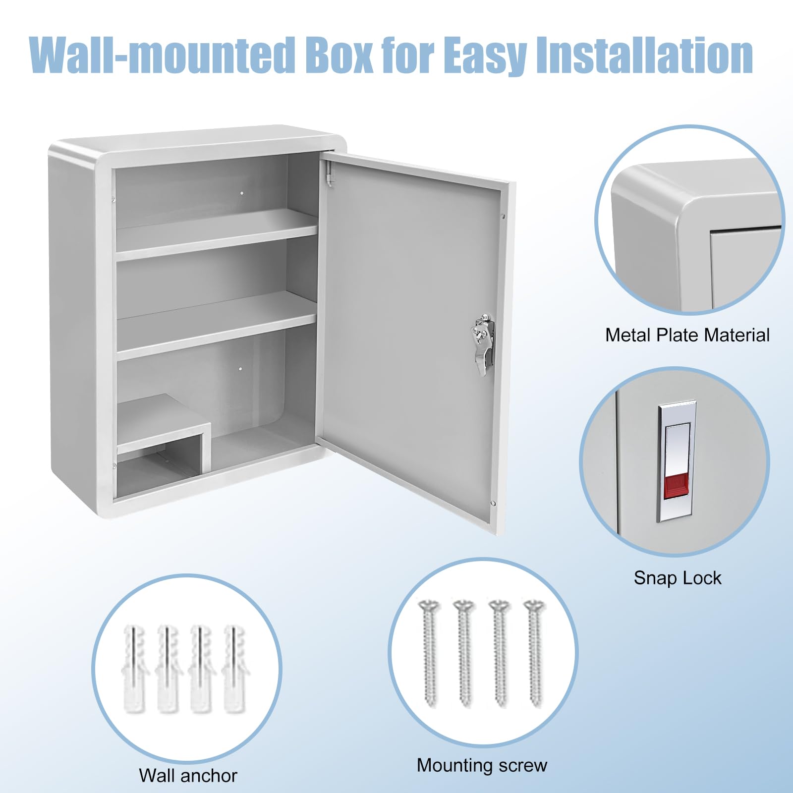 LJJJXXX Wall-Mounted Medicine Cabinet, Large Latching First Aid Cabinet for Safe Storage of Medications, First Aid Kit for Home, Bathroom, Office, School, 16.5 x 6.6 x 21.5 Inch (Gray)