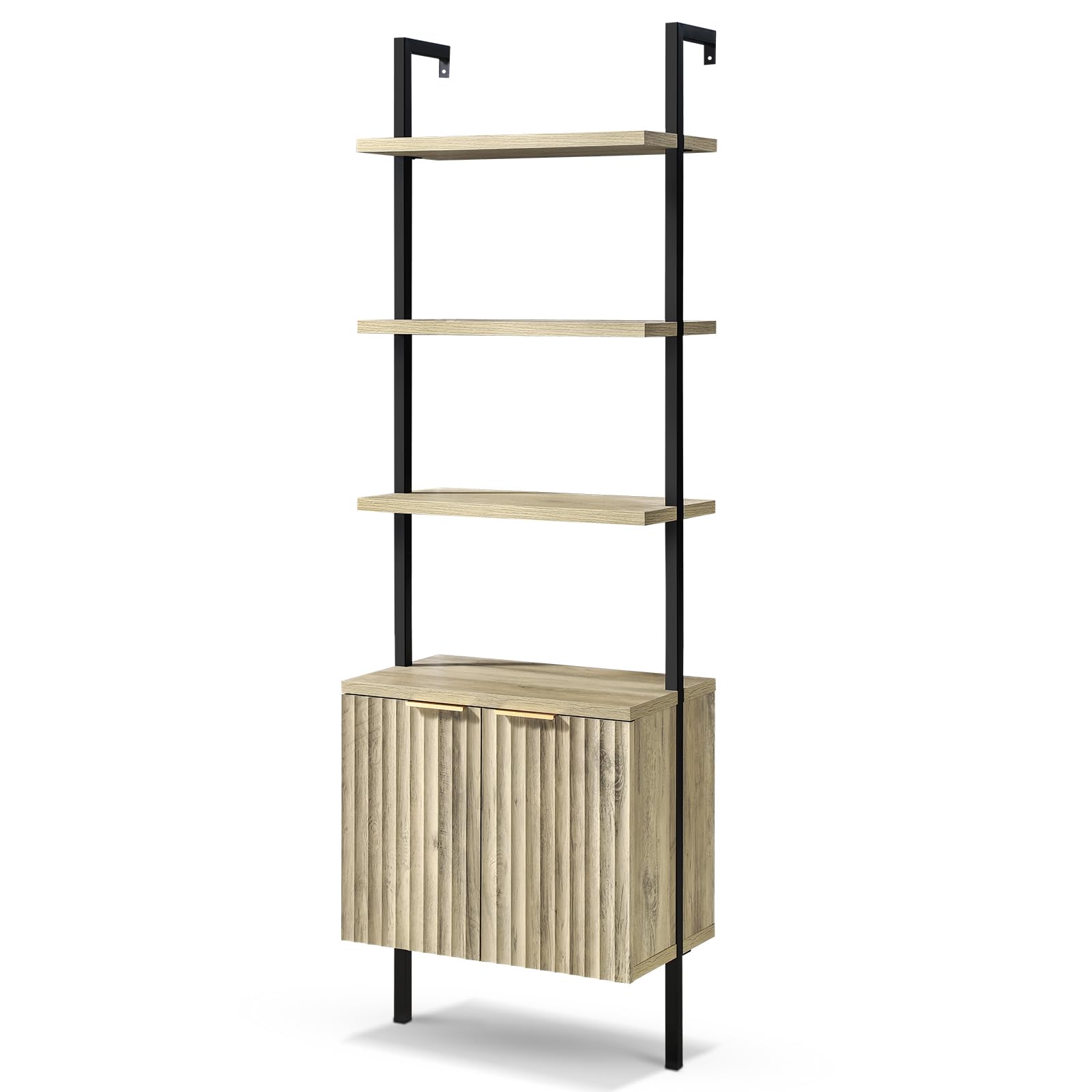 OAKHAM HOME Oxford Bookshelf, Ladder 5 Tier Open Bookshelf, Tall Book Shelf with Cabinet, Wall Mount Bookshelves with Display Rack, Bookcase with Shelves for Bedroom, Living Room, Sunwashed Ash Oak