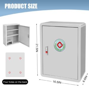 LJJJXXX Wall-Mounted Medicine Cabinet, Large Latching First Aid Cabinet for Safe Storage of Medications, First Aid Kit for Home, Bathroom, Office, School, 16.5 x 6.6 x 21.5 Inch (Gray)