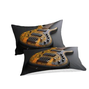 EVMILA Guitar Duvet Cover Quilt Cover 3D Print Music Comforter Covers for Boys Girls Bedding Set with Zipper Closure with Pillow Cases Soft Microfiber 3 Pieces Full（203x228cm）