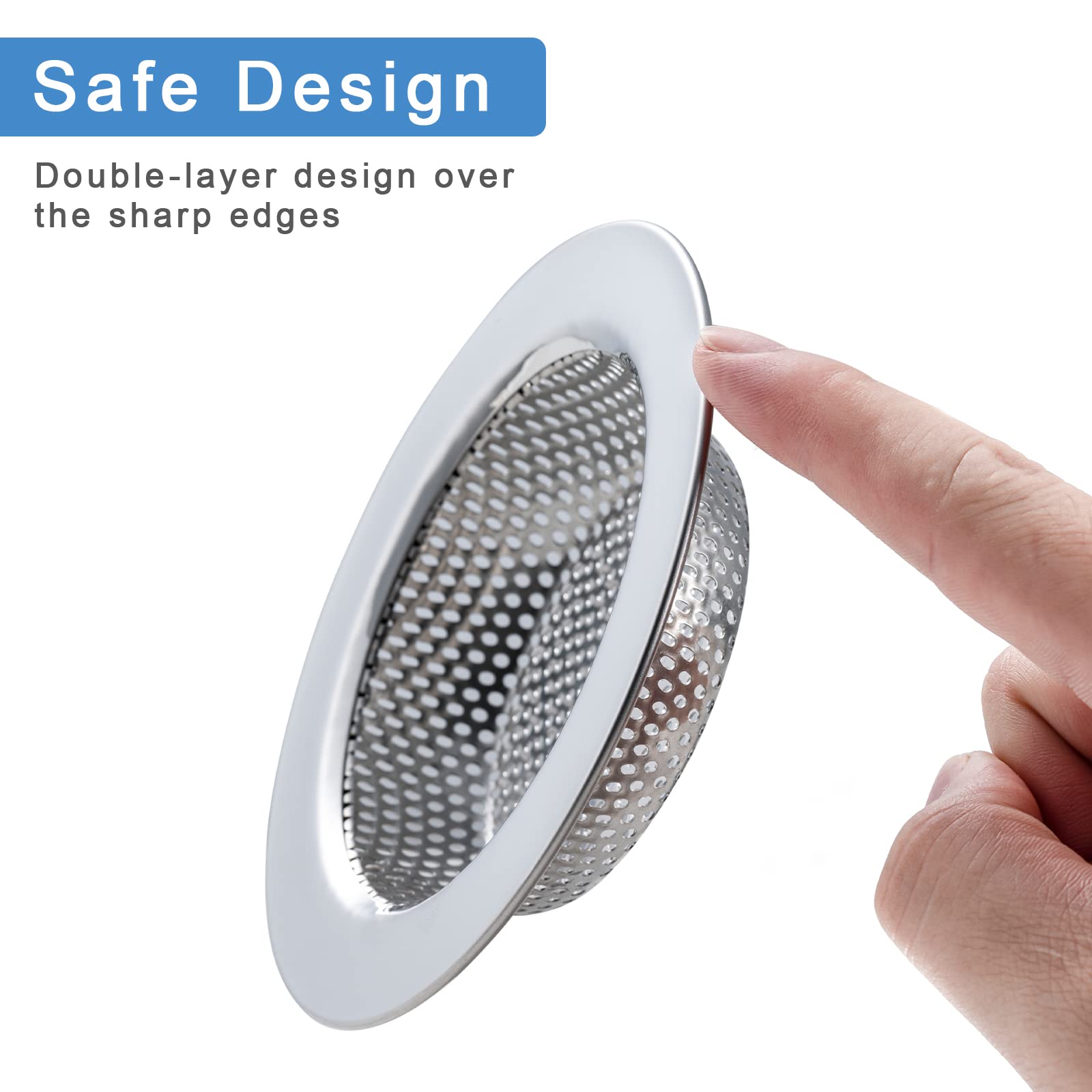 Honmein 3 Pcs Sink Strainer for Most Kitchen Sink Drain Basket, Upgraded Double-Layer Safe Design Kitchen Sink Strainer (Outer Diameter 4.5 Inch)