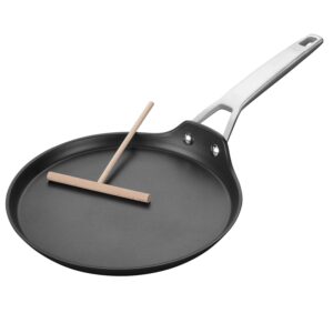 msmk crepe pan with spreader, 8 inch titanium and ceramic nonstick flat skillet tortilla egg pan, induction compatible, pfoa free, oven safe to 700°f