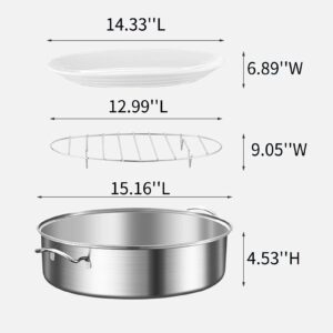 GOVNPJ Stainless Steel Fish Steamer, Fish Steamer for Cooking Multi-Use Oval Pasta Pot/Braiser with Rack, Ceramic Pan, Chuck, Stockpot for Steaming Fish, Boiling Soup