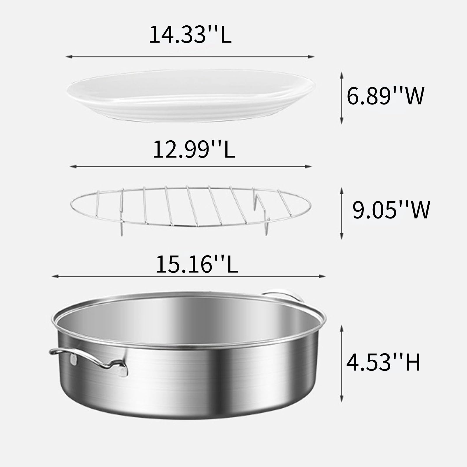 GOVNPJ Stainless Steel Fish Steamer, Fish Steamer for Cooking Multi-Use Oval Pasta Pot/Braiser with Rack, Ceramic Pan, Chuck, Stockpot for Steaming Fish, Boiling Soup