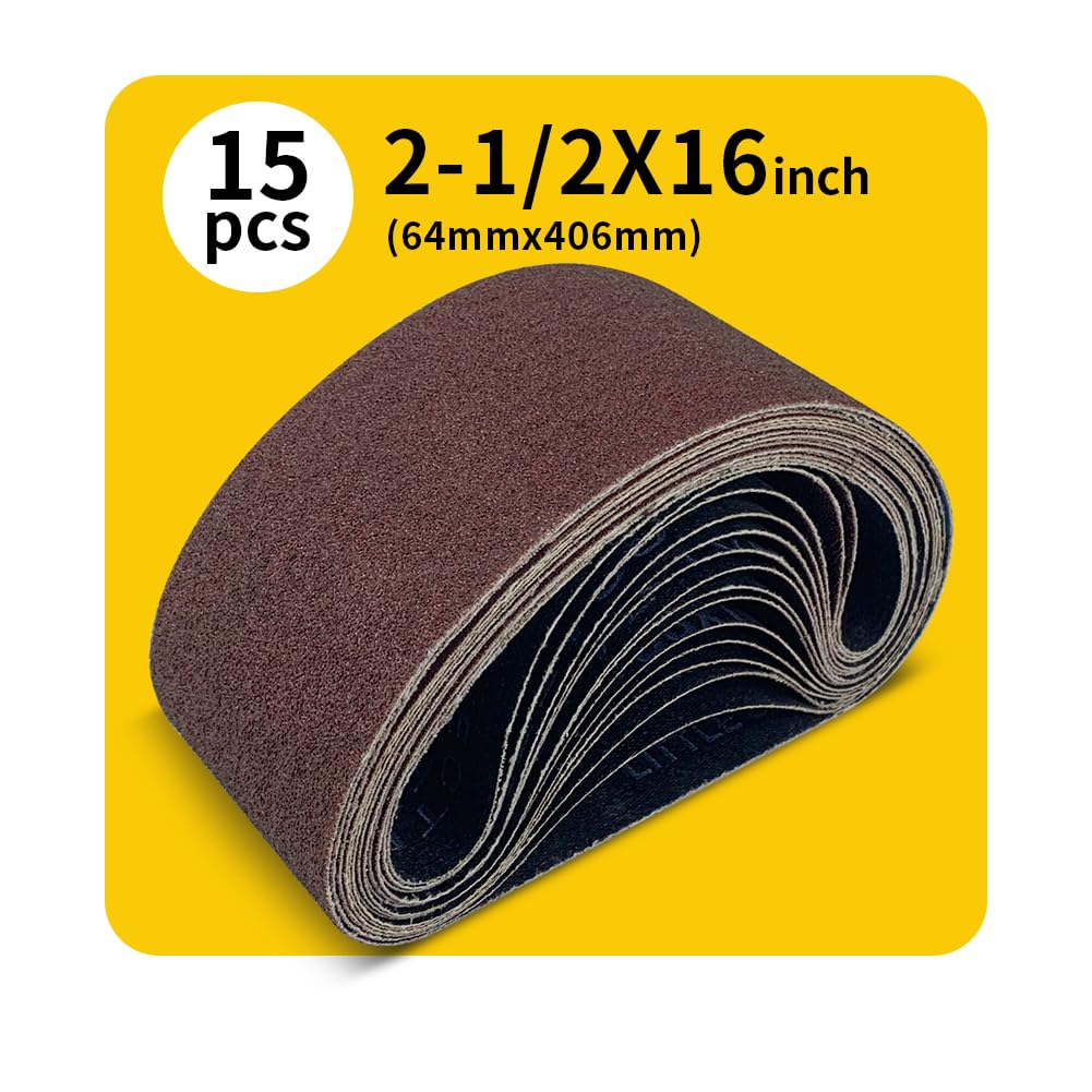 15 Pcs 2-1/2 x 16 Inch Assorted Aluminum Oxide Belt Sander Sanding Belt - 3 Each of 80/120/150/240/400 Grits