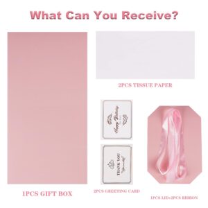 Jaywayang Medium Pink Gift Box with Lids, Ribbon and Tissue Paper, Collapsible, for Birthday, Wedding, Anniversaries, Mother's Day, 8.7x8.7x8.7 Inches