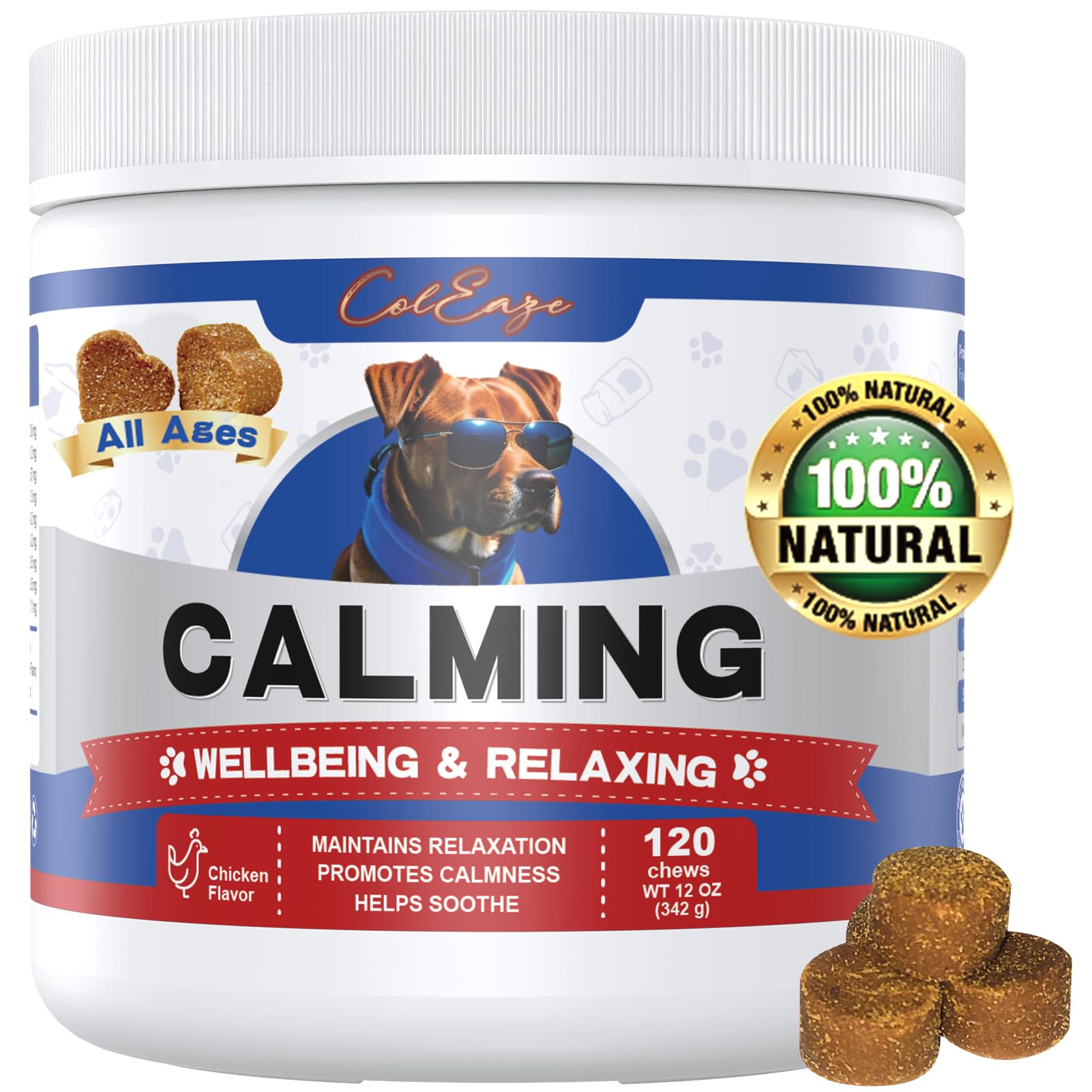 Calming Chews for Dogs - Dog Anxiety Relief - Dog Calming Treats - Dog Calming Chews 120 Count - Chicken Flavor