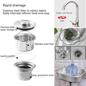 Stainless Steel Sink Wall Mount Commercial Hand Washing Station Prep Utility Kitchen & Bar Sinks Basin W/Gooseneck Faucet and Strainer for Home Garage Restaurant Laundry RV Bathroom Store