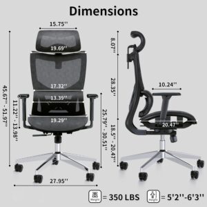 PatioMage Ergonomic Office Chair with 3D Armrest, Big and Tall Computer Desk Chair with Adjustable Headrest, Seat Depth, Lumbar Support, Home Office Gaming Chair