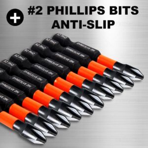 10-Pack Phillips Bits #2 Impact Magnetic 2 Phillips Bits- PH2 Bits Premium S2 Alloy Steel Phillips Head Drill Bits- Phillips Screwdriver Bits (2-Inch Long Phillips Bit Set) 1/4 Hex Shank Screw Bits