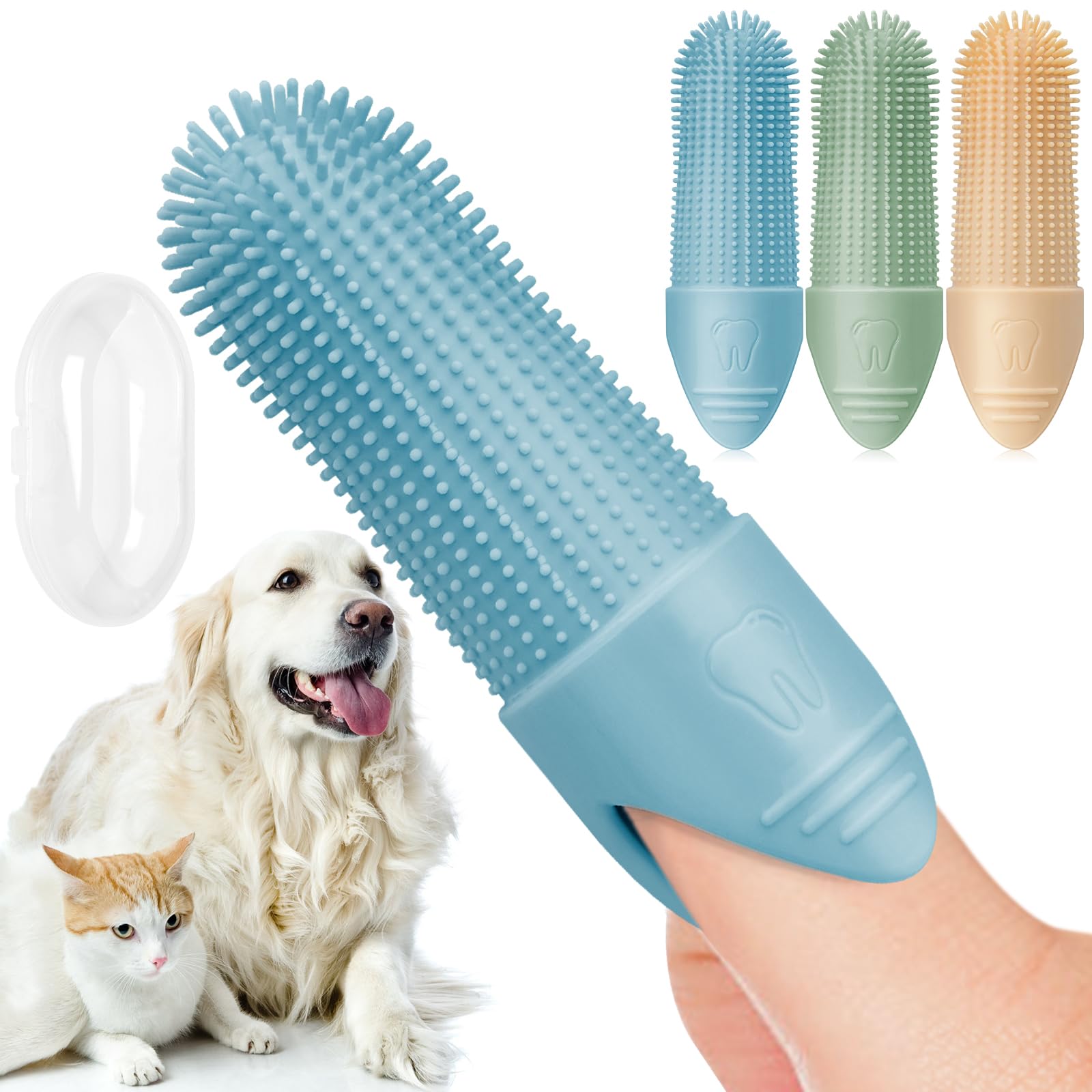 Dog Toothbrush, 4 Pack Dog Tooth Brush, 360° Cleaning Finger Toothbrush for Dogs, Food Grade Silicone Dog Finger Toothbrush Fits Most Fingers, Toothbrush for Dogs & Cats Dental Care