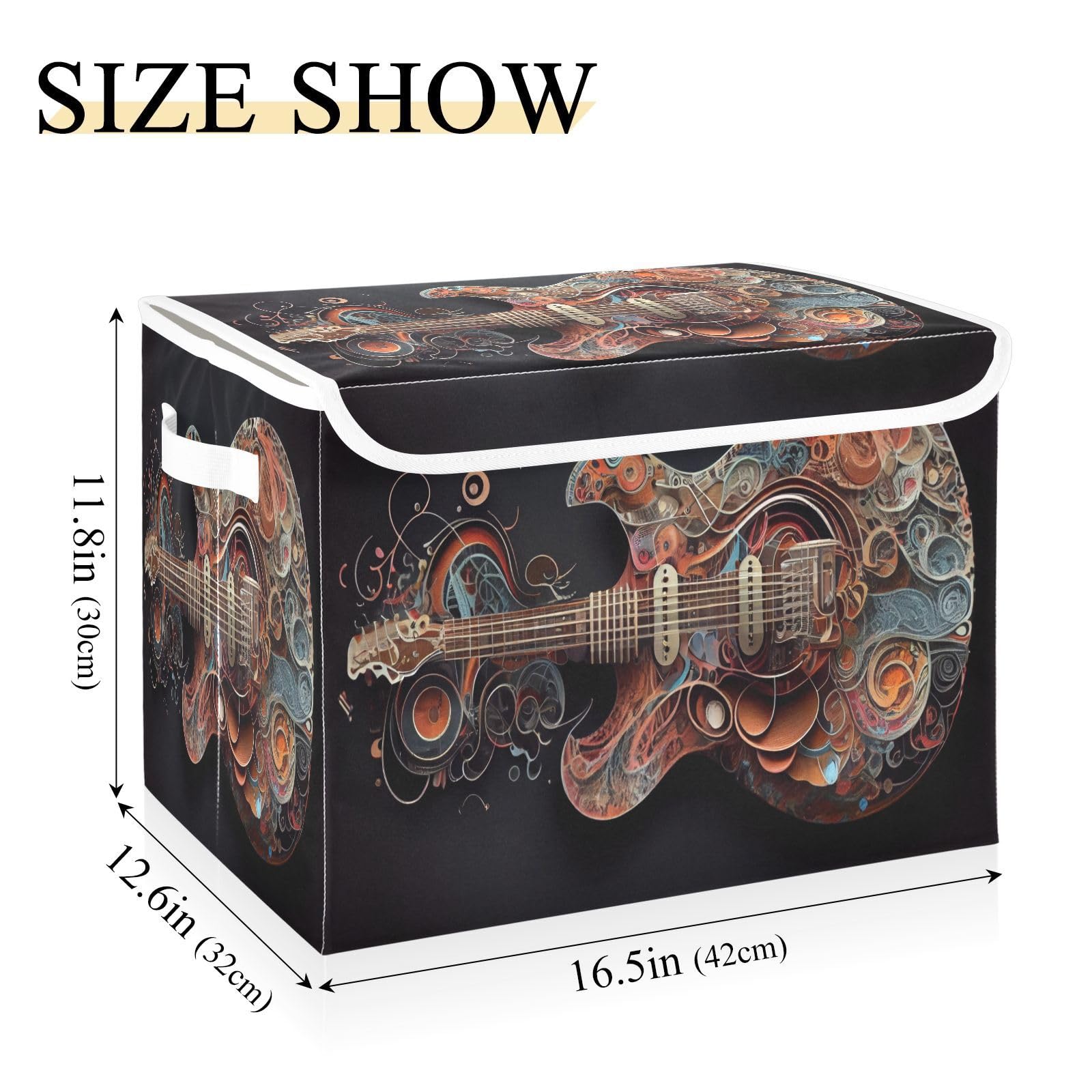 TecEr Guitar-musical Large Fabric Foldable Storage Bins with Lids and Handle, Decorative Storage Box Cube for Shelves Closet Home Bedroom Office