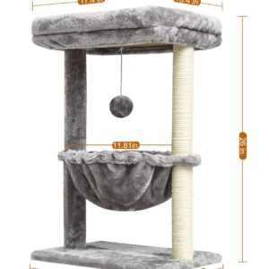 SYANDLVY Small Cat Tree for Indoor Cats, Activity Cat Tower with Scratching Post for Kittens, Cat Bed & Furniture with Basket & Hanging Ball for Play Rest