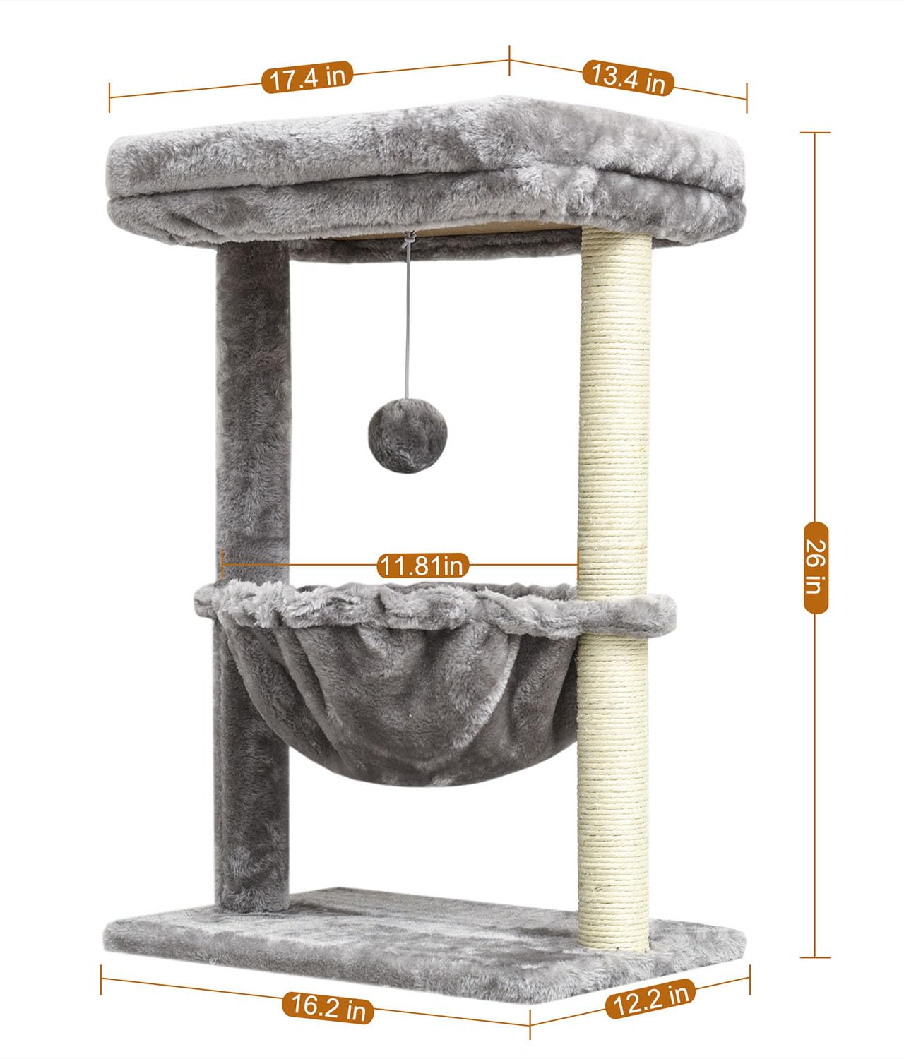 SYANDLVY Small Cat Tree for Indoor Cats, Activity Cat Tower with Scratching Post for Kittens, Cat Bed & Furniture with Basket & Hanging Ball for Play Rest