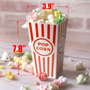 Novelty Place 12 Pcs Classic Popcorn Boxes, 46 oz Red & White Striped Cardboard Paper Popcorn Container for Family Movie Night Party - 7.8" Tall x 3.9" Square