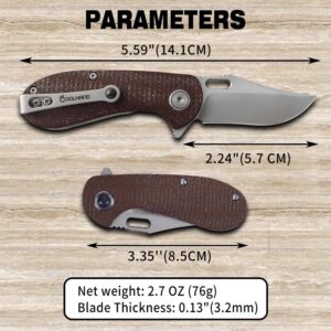 Cool Hand 5.59'' Ball Bearing Knife, Mini Folding Knives, 8Cr13 Stainless Steel Blade, Micarta Handle, Liner Lock Mechanism, w/Pocket Clip, EDC Pocket Knives