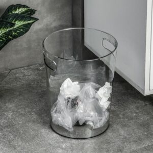 PRETYZOOM Plastic Waste Basket Clear Trash Bin with Handle Small Round Garbage Basket for Bathroom Bedroom Office (22x22x19cm)