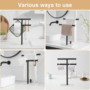 BATHLAVISH Bath Hand Towel Holder Standing, SUS304 Stainless Steel Matte Black T-Shape Towel Bar Rack Stand, Tower Bar for Bathroom Kitchen Vanity Countertop