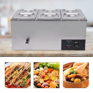 6 Pan Commercial Food Warmer Countertop with Lids, Electric Food Warmer Steam Table, 600W Professional Buffet Servers and Warmers Stainless Steel Buffet Bain Marie with 86-185°F Temp Control