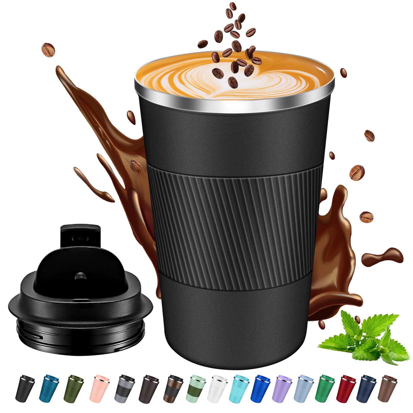 JTRYEMU Insulated Coffee Mug 12 oz Travel Coffee Mug with Lid Pill Proof, Stainless Steel Vacuum Thermal Thermos to GO Leakproof, Reusable Coffee Tumbler Cup for Men and Women Hot & Iced Drinks