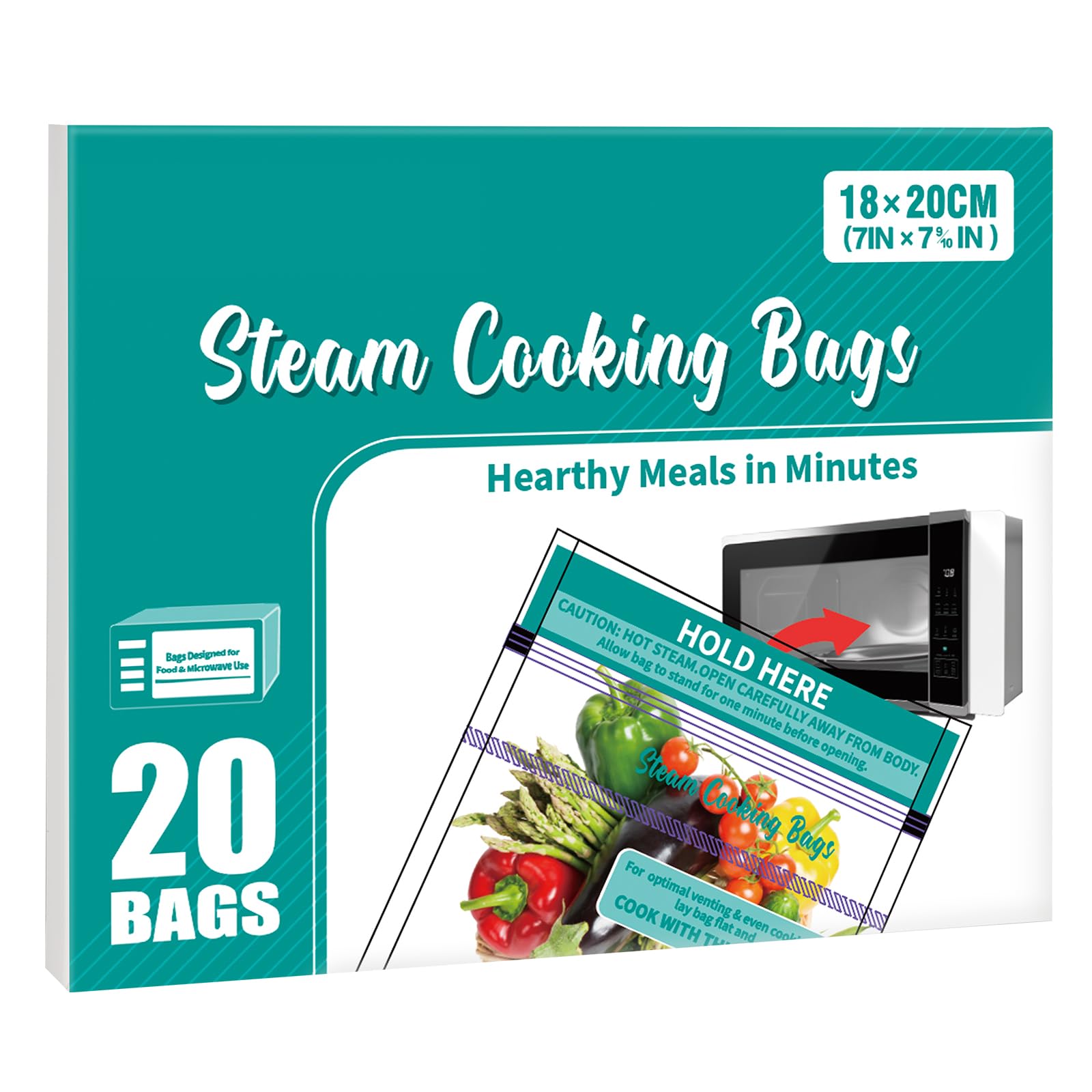 40 PCS Microwave Steaming Bags Disposable Food Cooking Bags for Vegetables, Potatoes and Meat, Easy to Use, Keep Fresh