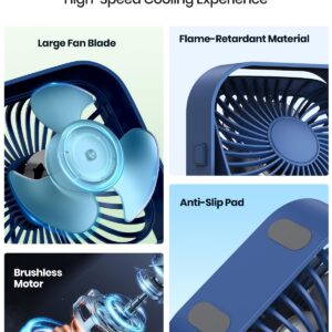 TOPK USB Desk Fan 2Pack Mini Personal Fan Portable, Strong Airflow & Quiet Operation, USB Powered, Three-Speed Wind Small USB Fan for Desk, 360° Rotatable Head for Home Office Table and Desktop Blue