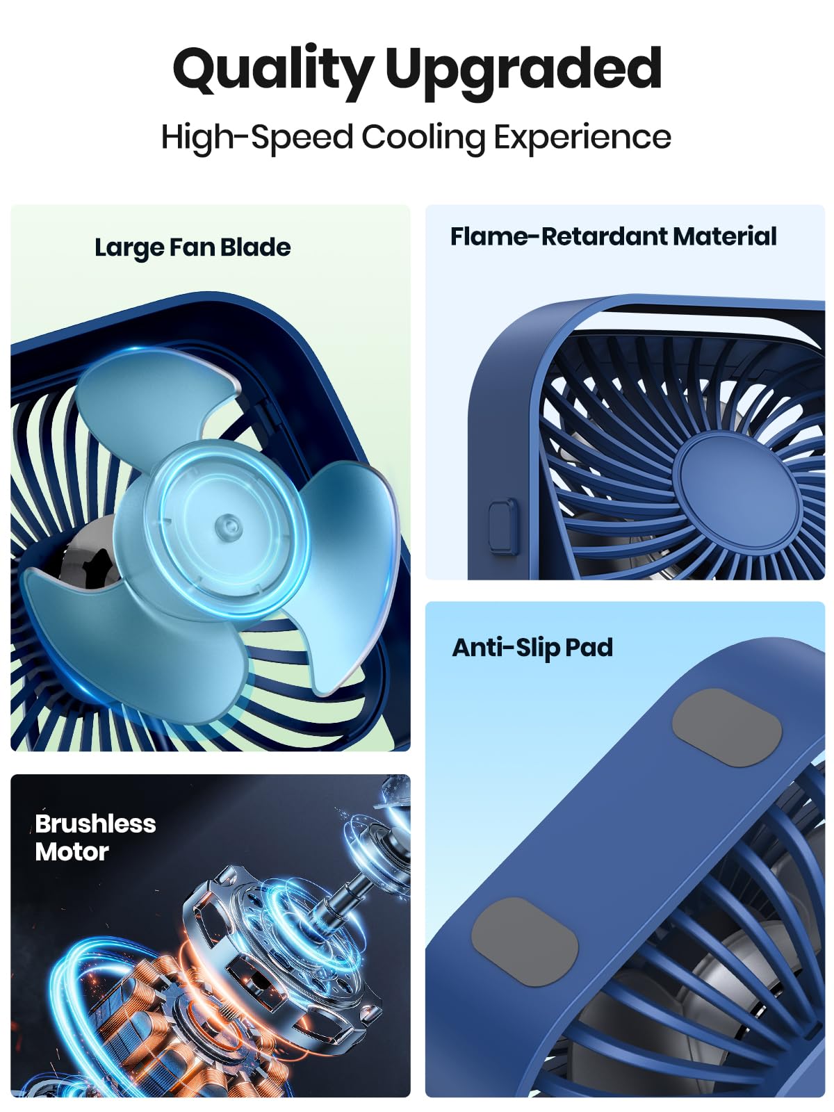 TOPK USB Desk Fan 2Pack Mini Personal Fan Portable, Strong Airflow & Quiet Operation, USB Powered, Three-Speed Wind Small USB Fan for Desk, 360° Rotatable Head for Home Office Table and Desktop Blue