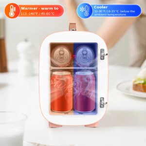 Hansburg Mini Fridge for Bedroom Skincare Cooler & Warmer Portable Small Refrigerator 4 Liter/6 can with 12v AC/DC/USB Option for Food, Drinks, Makeup, Dorm, Office and Car