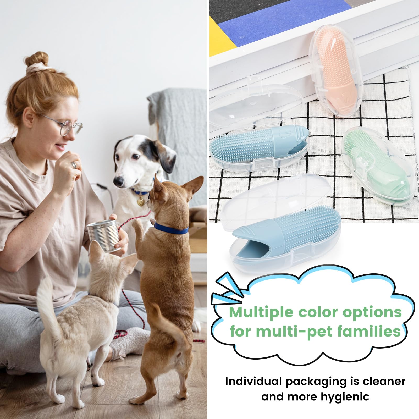 Dog Toothbrush, 4 Pack Dog Tooth Brush, 360° Cleaning Finger Toothbrush for Dogs, Food Grade Silicone Dog Finger Toothbrush Fits Most Fingers, Toothbrush for Dogs & Cats Dental Care