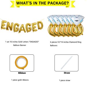 SHUNTAI 16 inch Engaged Balloons Gold Letters Banner Ring Balloon Marriage Wedding Bridal Shower Engagement Party Decorations and Supplies (Gold Theme)