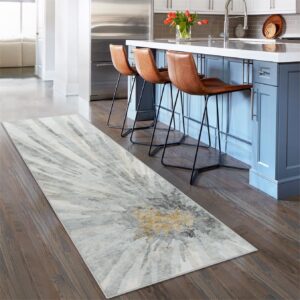 LIVEBOX Grey Kitchen Runner Rugs 2x6 ft Non Skid Washable Rug, Abstract Runner Rug for Kitchen Floor, Soft Low-Pile Modern Runner Carpet for Hallway