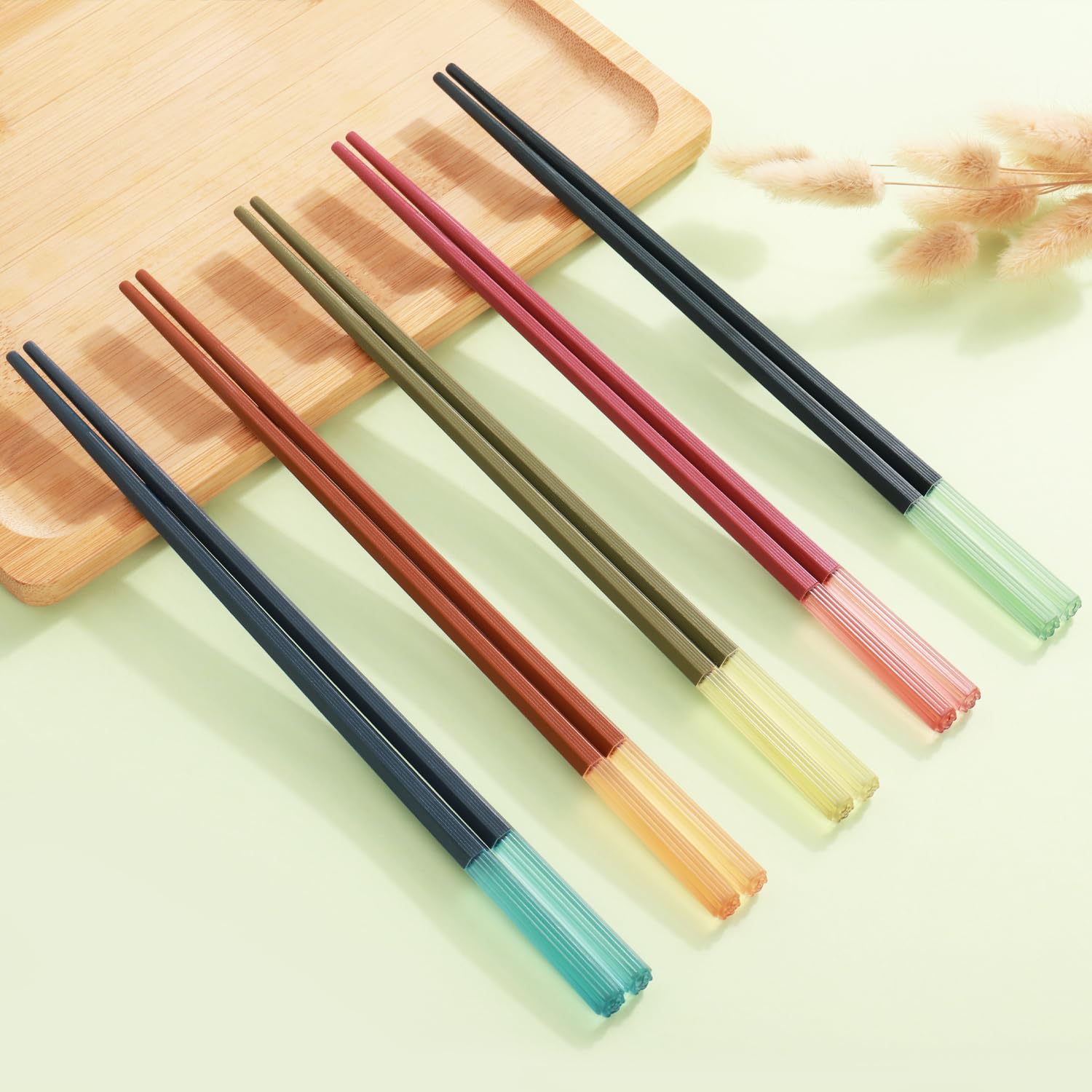 GLAMFIELDS Chopsticks Reusable ,Premium Fiberglass Chopsticks Dishwasher Safe ,5 Pairs Non-slip Lightweight Chop Sticks for Sushi Amber Transparent 9.57 Inch Gift Set