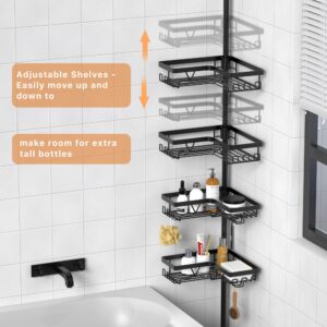 KEGII Corner Shower Caddy Tension Pole - Shower Tension Rod Organizer, Floor to Ceiling Shower Caddy 25-114.2 inch, Towel Rack Corner Waterproof, Black