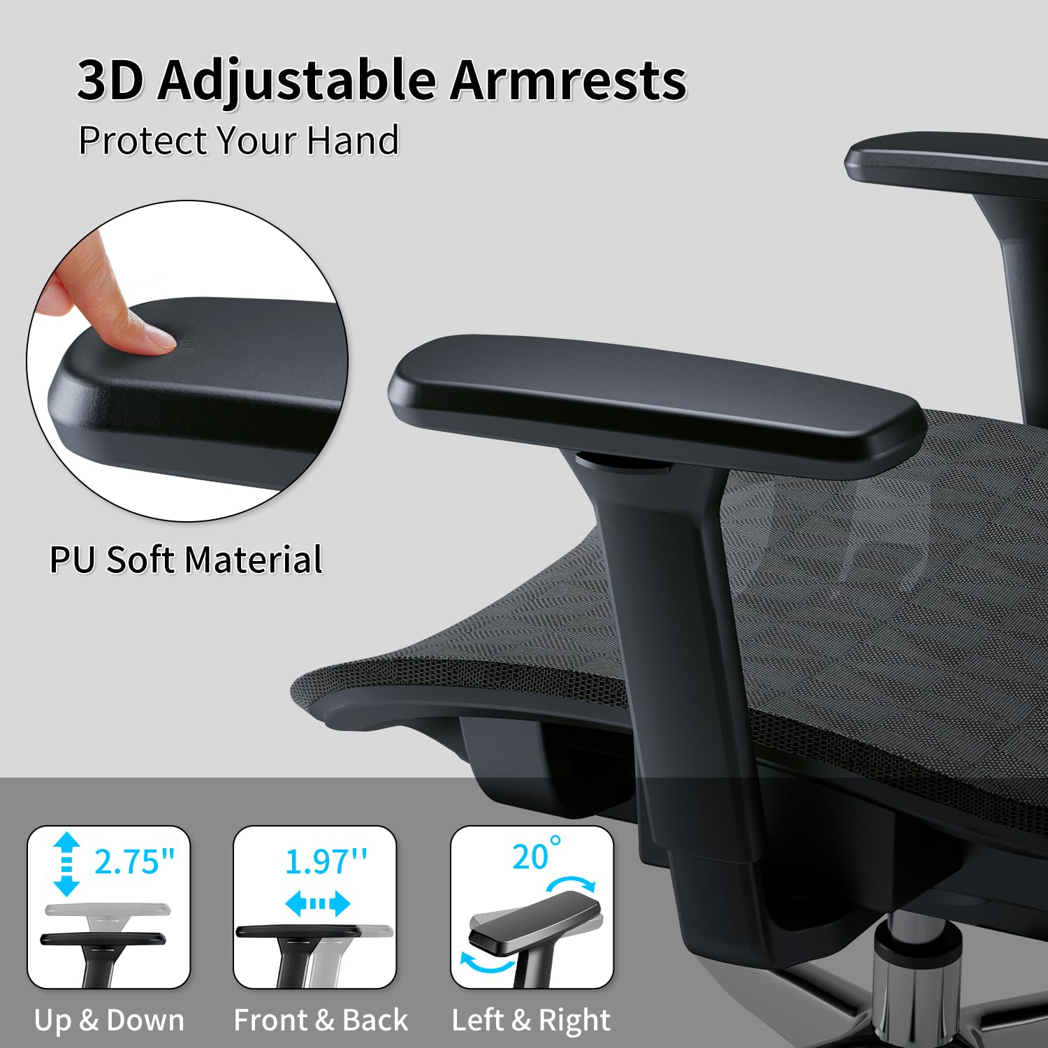 PatioMage Ergonomic Office Chair with 3D Armrest, Big and Tall Computer Desk Chair with Adjustable Headrest, Seat Depth, Lumbar Support, Home Office Gaming Chair