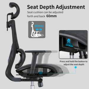 PatioMage Ergonomic Office Chair with 3D Armrest, Big and Tall Computer Desk Chair with Adjustable Headrest, Seat Depth, Lumbar Support, Home Office Gaming Chair