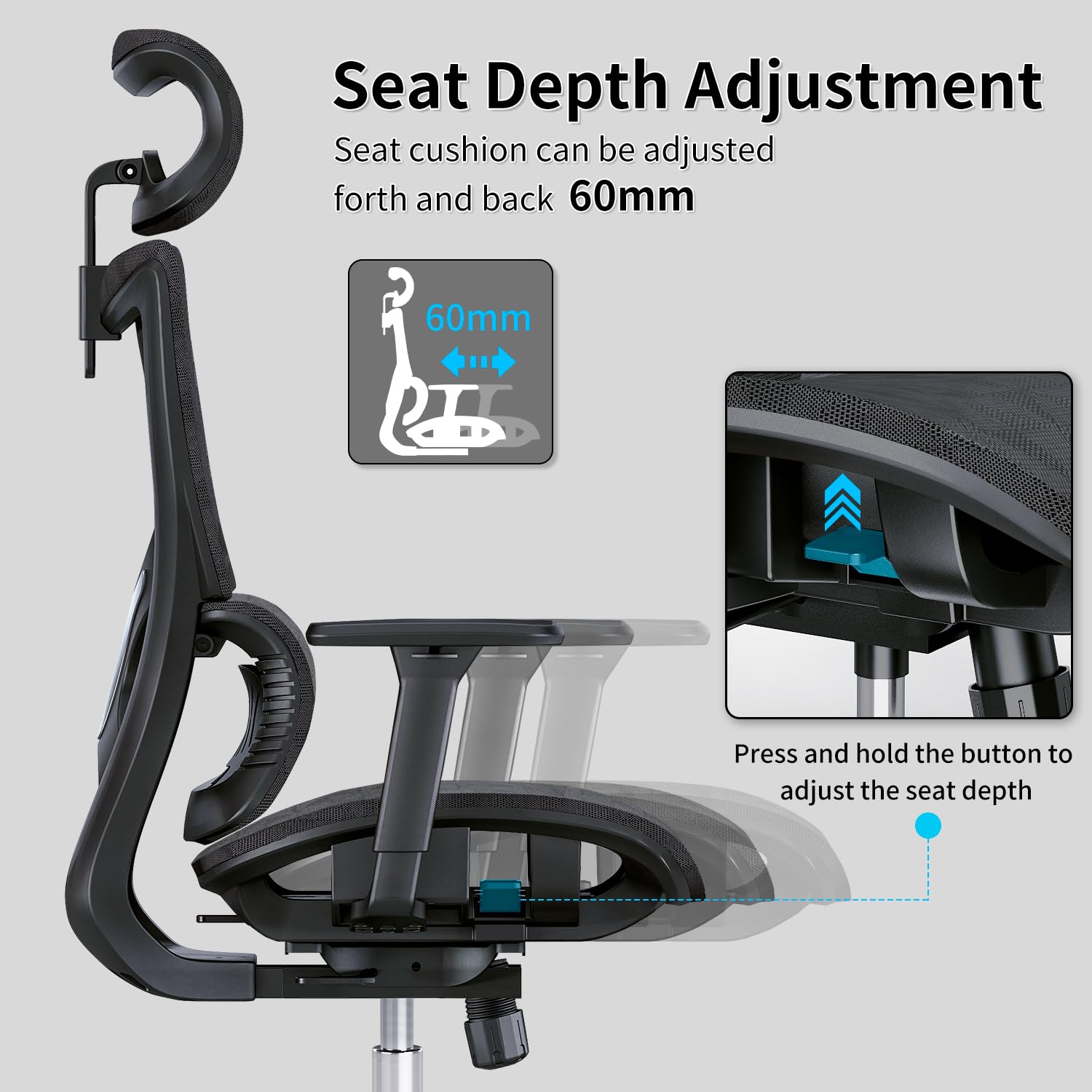 PatioMage Ergonomic Office Chair with 3D Armrest, Big and Tall Computer Desk Chair with Adjustable Headrest, Seat Depth, Lumbar Support, Home Office Gaming Chair