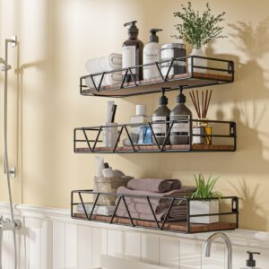 Amaoot Floating Shelves Set of 3, Home Wood Wall Shelf, Farmhouse Shelf for Bedroom, Wall Mounted Floating Shelf for Living Room, Bedroom, Bathroom, Kitchen, Office (Black)