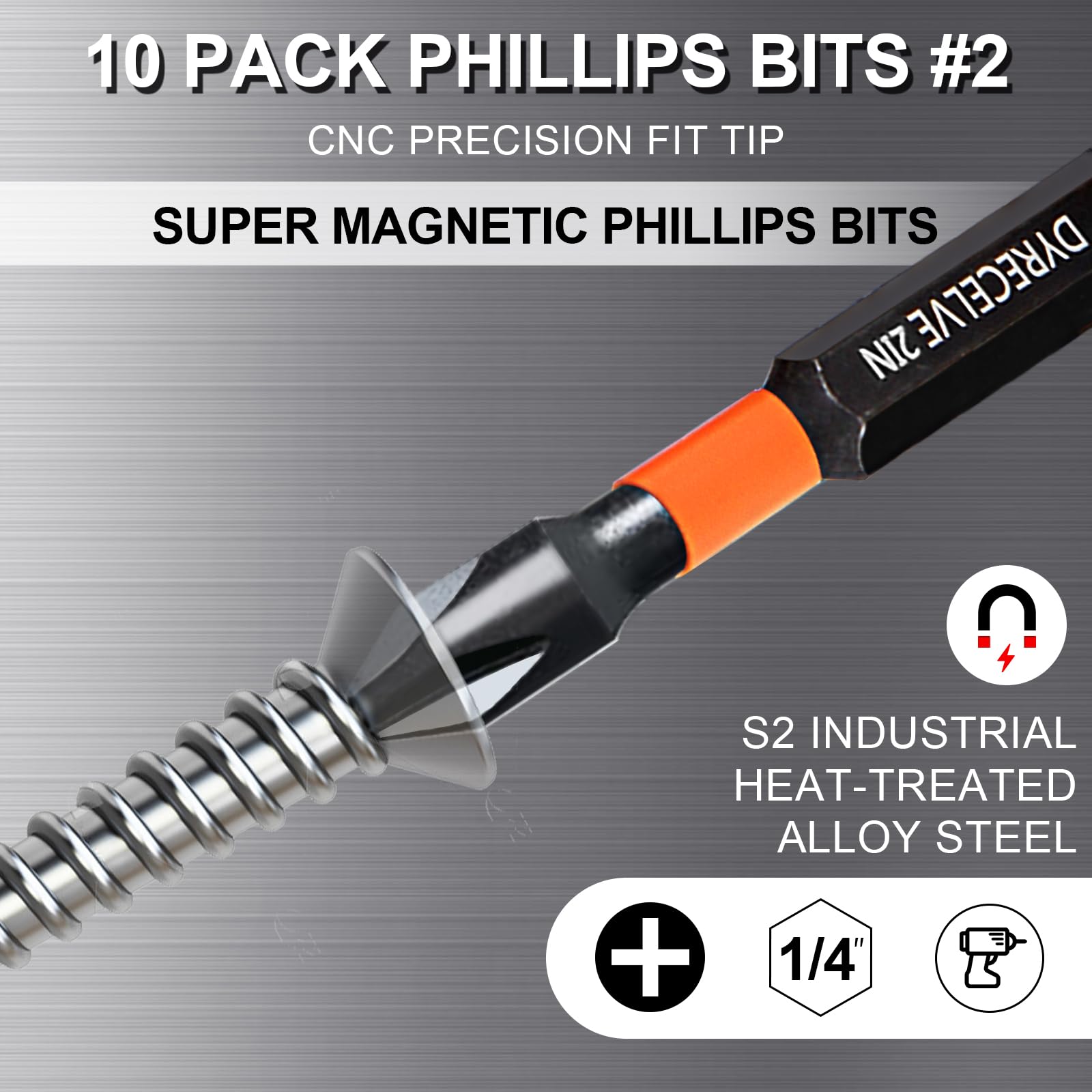 10-Pack Phillips Bits #2 Impact Magnetic 2 Phillips Bits- PH2 Bits Premium S2 Alloy Steel Phillips Head Drill Bits- Phillips Screwdriver Bits (2-Inch Long Phillips Bit Set) 1/4 Hex Shank Screw Bits