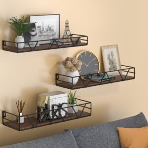 Amaoot Floating Shelves Set of 3, Home Wood Wall Shelf, Farmhouse Shelf for Bedroom, Wall Mounted Floating Shelf for Living Room, Bedroom, Bathroom, Kitchen, Office (Black)